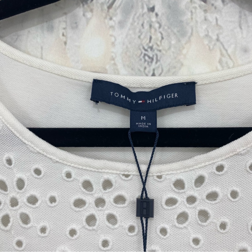 Tommy Hilfiger Size Medium M Cream White Eyelet Dress Flutter Sleeve Pullover - Picture 11 of 14